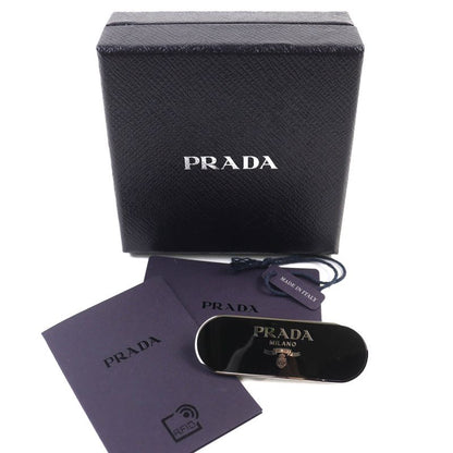 Prada 1if022 Logo Metal Plate Barrette Hair Clip Hair Accessory Black Silver