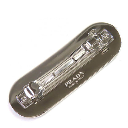 Prada 1if022 Logo Metal Plate Barrette Hair Clip Hair Accessory Black Silver
