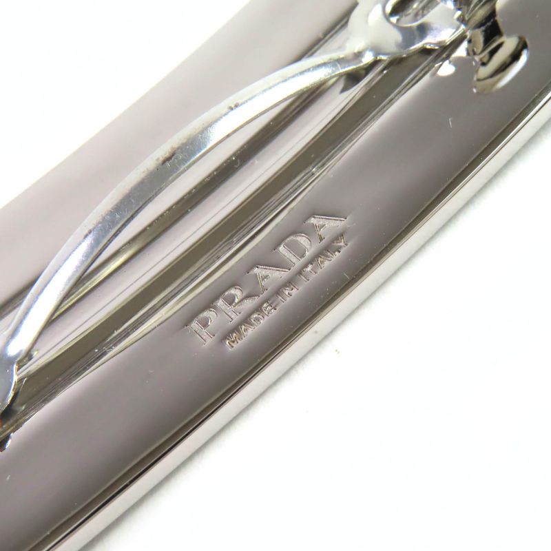 Prada 1if022 Logo Metal Plate Barrette Hair Clip Hair Accessory Black Silver