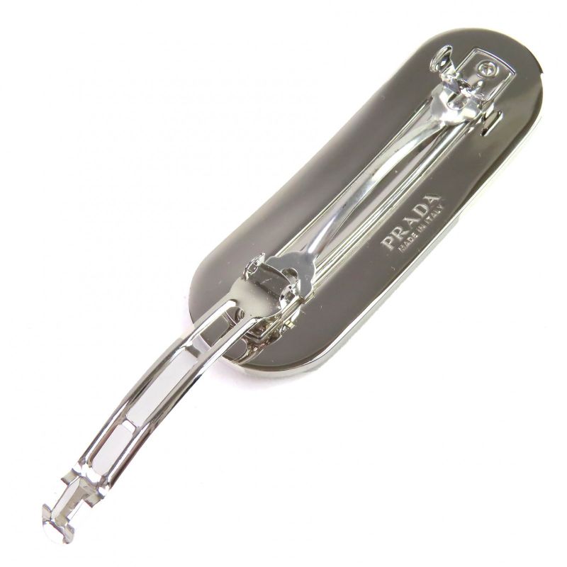 Prada 1if022 Logo Metal Plate Barrette Hair Clip Hair Accessory Black Silver