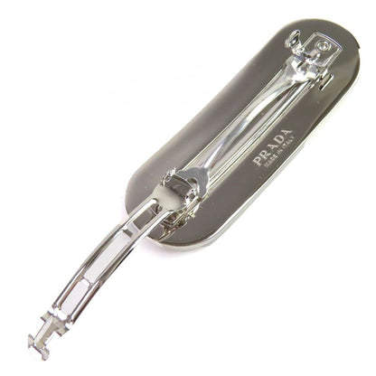 Prada 1if022 Logo Metal Plate Barrette Hair Clip Hair Accessory Black Silver