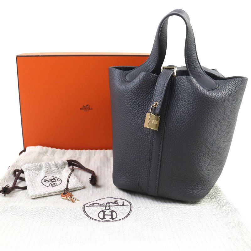 Hermes Picotin Lock PM Taurillon Clemence Ardoise Gold Hardware Handbag