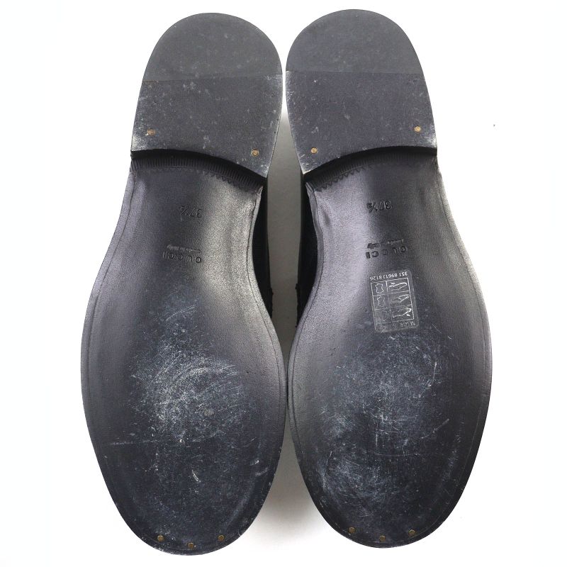 Gucci 700036 Metal Logo Leather Loafers Shoes Black Gold Hardware 37.5 With