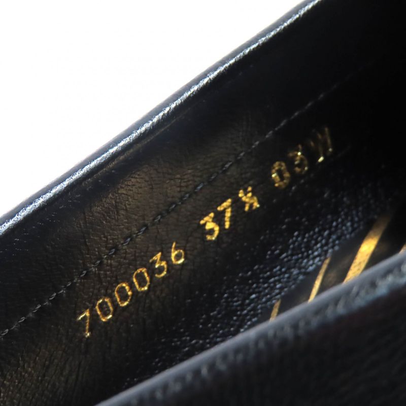 Gucci 700036 Metal Logo Leather Loafers Shoes Black Gold Hardware 37.5 With