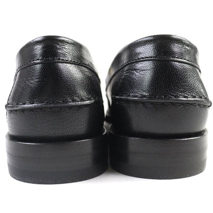 Gucci 700036 Metal Logo Leather Loafers Shoes Black Gold Hardware 37.5 With