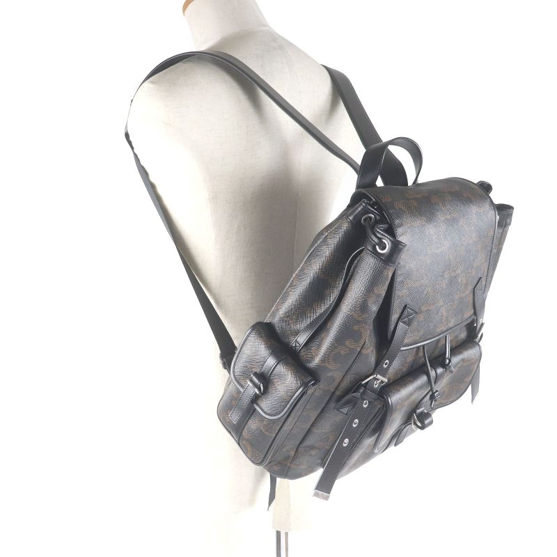 Celine 11181 Coated Canvas Triomphe Allover Backpack Sac Daypack Black Brown