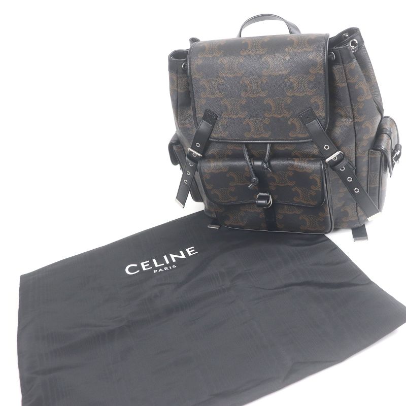 Celine 11181 Coated Canvas Triomphe Allover Backpack Sac Daypack Black Brown