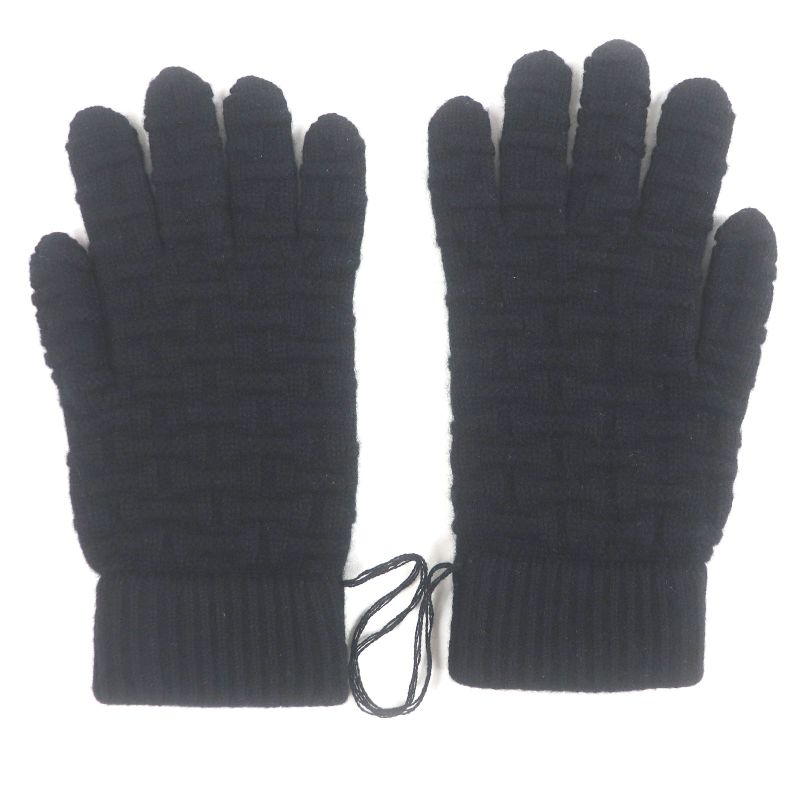 Hermes 100% Cashmere H Logo Motif Allover Knit Gloves Gloves Black L With Box