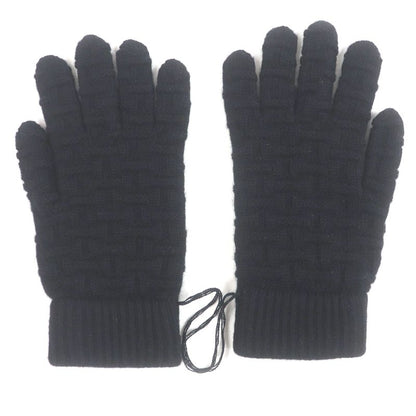Hermes 100% Cashmere H Logo Motif Allover Knit Gloves Gloves Black L With Box