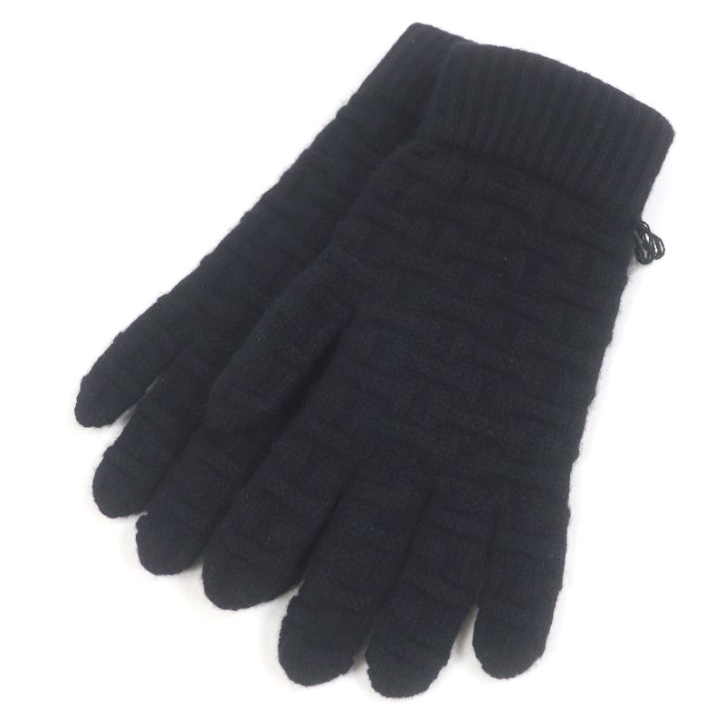 Hermes 100% Cashmere H Logo Motif Allover Knit Gloves Gloves Black L With Box
