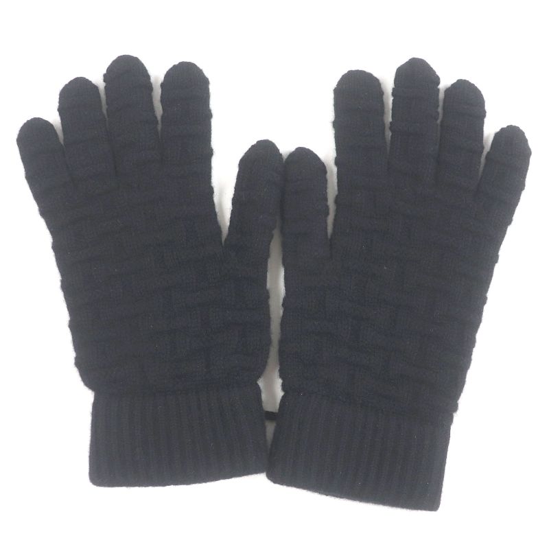 Hermes 100% Cashmere H Logo Motif Allover Knit Gloves Gloves Black L With Box