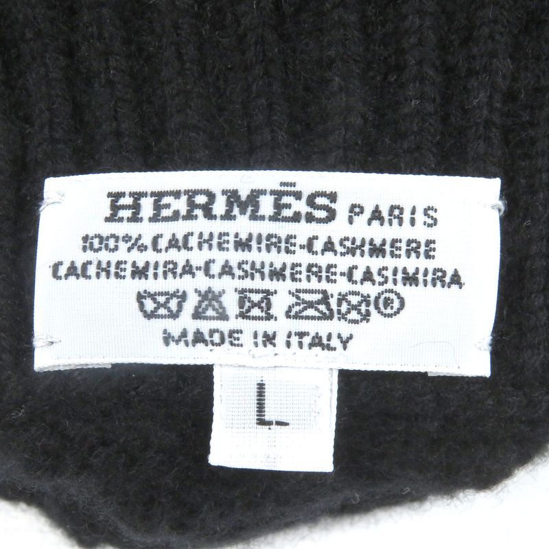 Hermes 100% Cashmere H Logo Motif Allover Knit Gloves Gloves Black L With Box