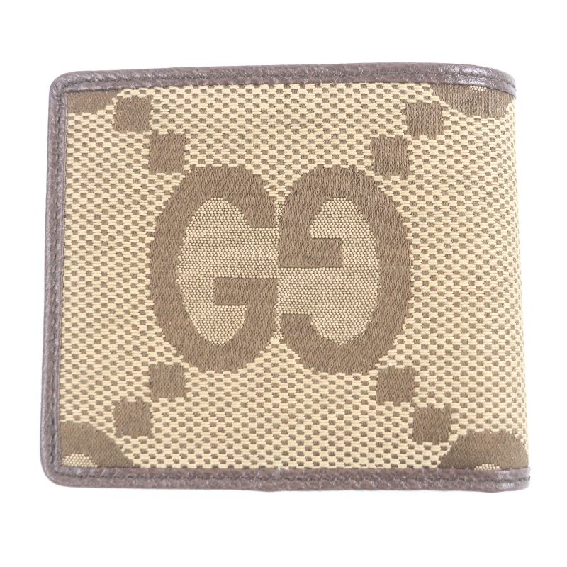 Gucci 699308 Canvas Leather Jumbo GG Compact Wallet Bifold Wallet Brown With