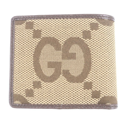 Gucci 699308 Canvas Leather Jumbo GG Compact Wallet Bifold Wallet Brown With