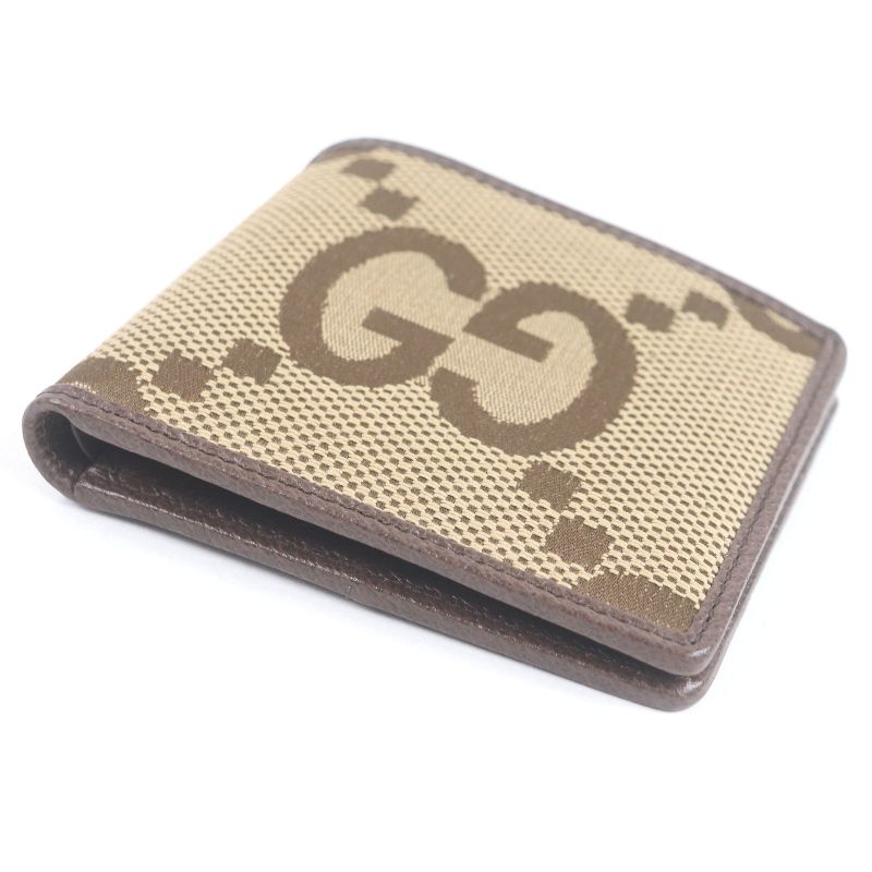 Gucci 699308 Canvas Leather Jumbo GG Compact Wallet Bifold Wallet Brown With