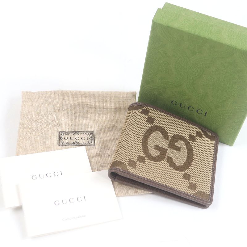 Gucci 699308 Canvas Leather Jumbo GG Compact Wallet Bifold Wallet Brown With