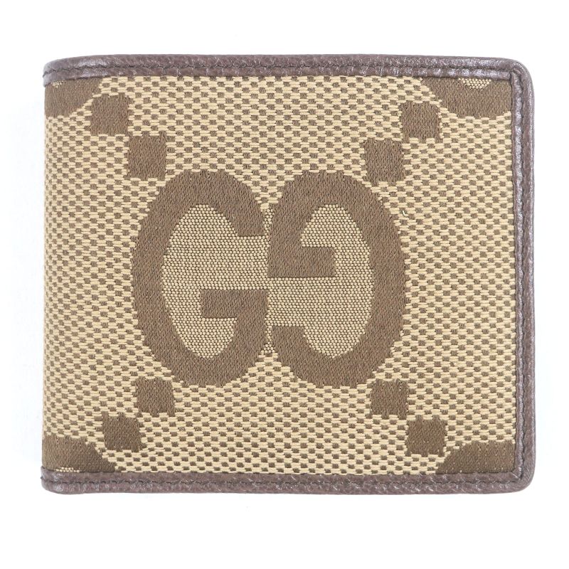 Gucci 699308 Canvas Leather Jumbo GG Compact Wallet Bifold Wallet Brown With