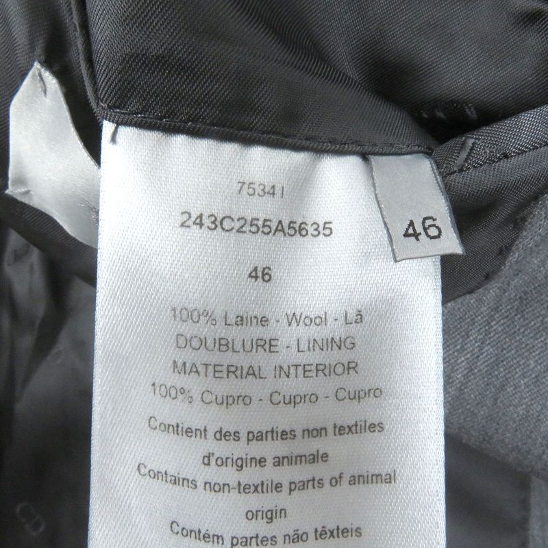 DIOR Homme 243c255a5635 100% Wool Fly Front Single Tailored Jacket Grey 46