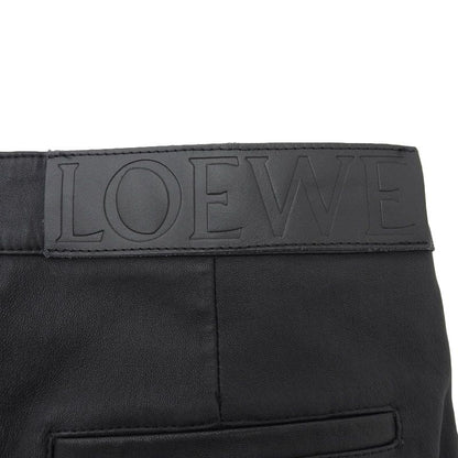 LOEWE Leather Stretch Mid-rise Lamb Leather Skinny Pants With Logo Patch Black
