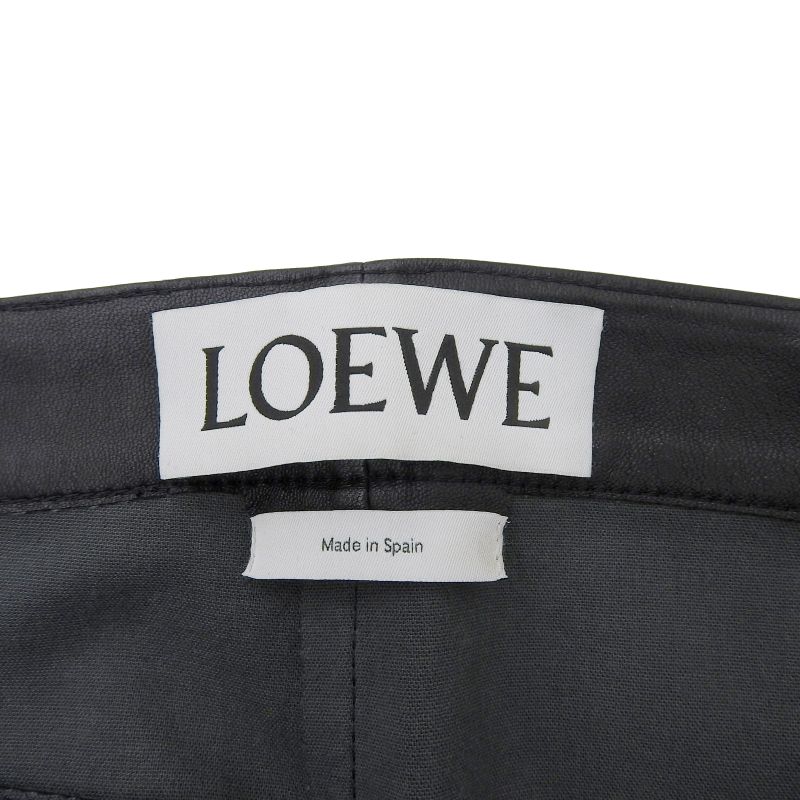 LOEWE Leather Stretch Mid-rise Lamb Leather Skinny Pants With Logo Patch Black