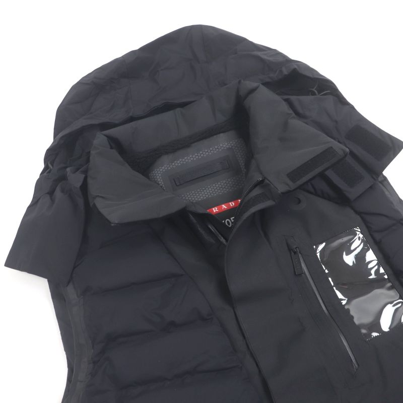 Prada 21AW Recycled Polyester Hooded Down Vest Black M With Hanger And Garment