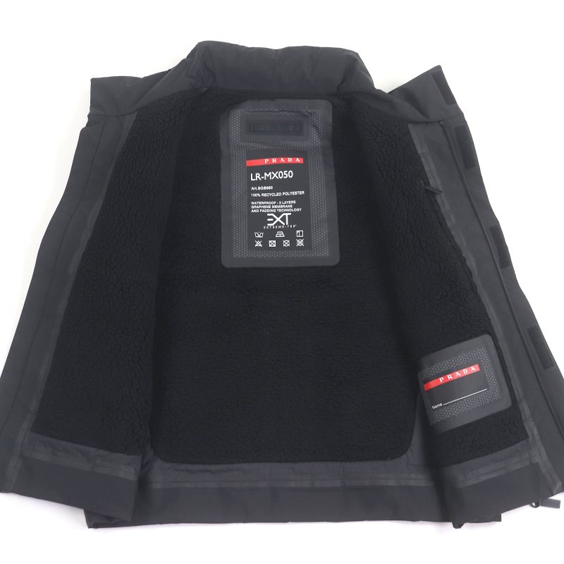 Prada 21AW Recycled Polyester Hooded Down Vest Black M With Hanger And Garment