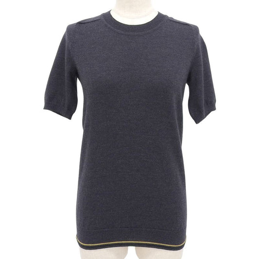 Hermes 100% Wool Hemline Crew Neck Sweater Short Sleeve Knit Charcoal Gray 36