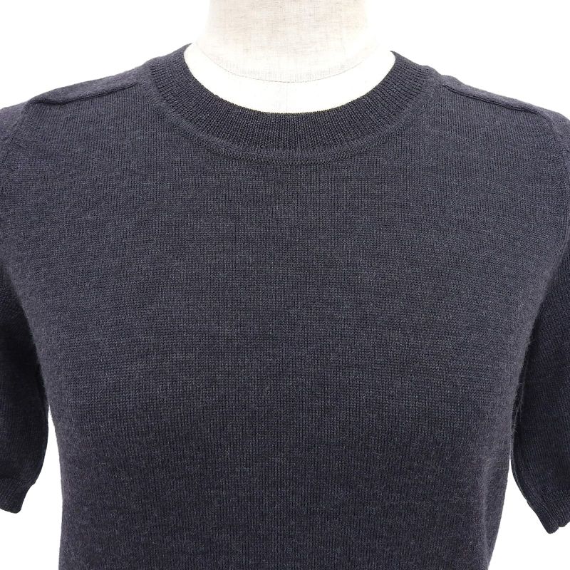 Hermes 100% Wool Hemline Crew Neck Sweater Short Sleeve Knit Charcoal Gray 36