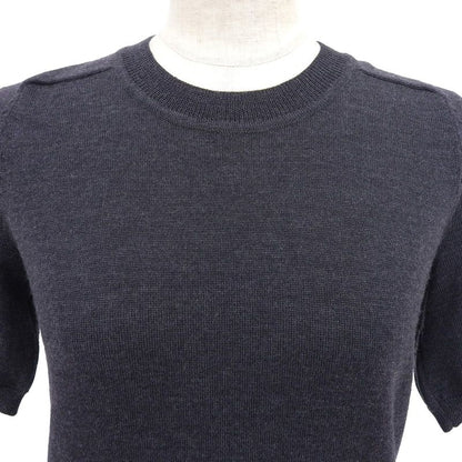 Hermes 100% Wool Hemline Crew Neck Sweater Short Sleeve Knit Charcoal Gray 36