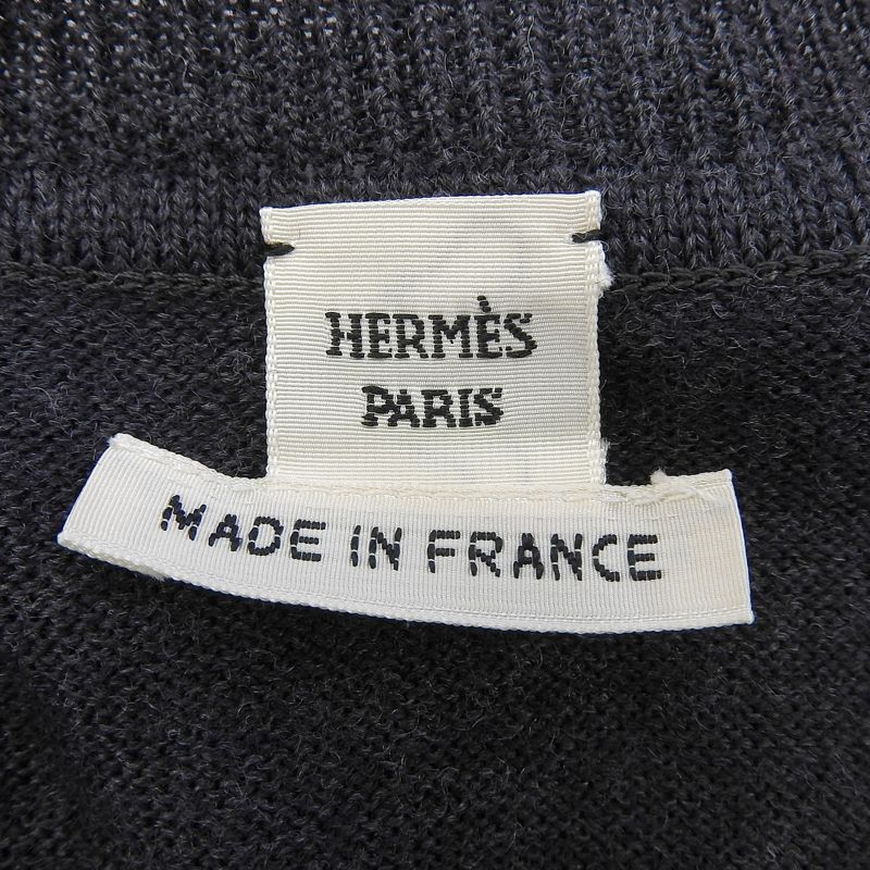 Hermes 100% Wool Hemline Crew Neck Sweater Short Sleeve Knit Charcoal Gray 36