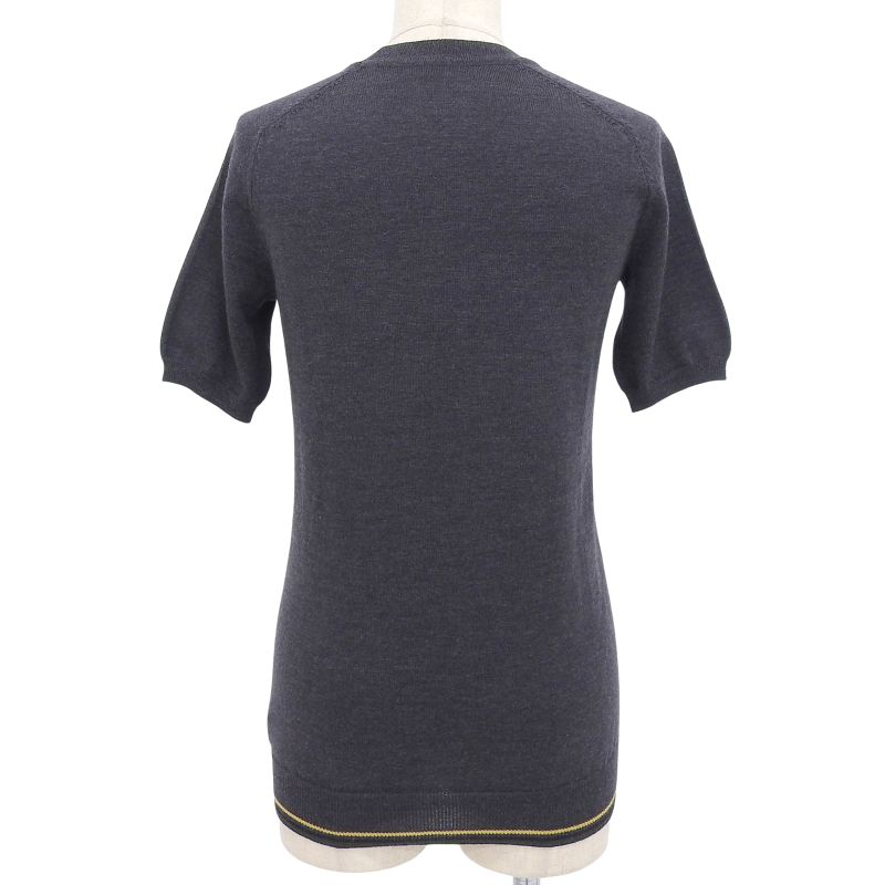 Hermes 100% Wool Hemline Crew Neck Sweater Short Sleeve Knit Charcoal Gray 36