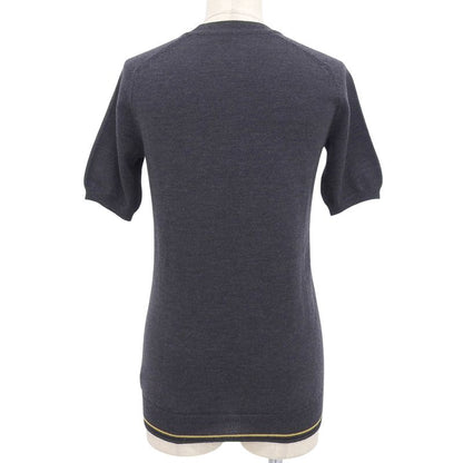 Hermes 100% Wool Hemline Crew Neck Sweater Short Sleeve Knit Charcoal Gray 36