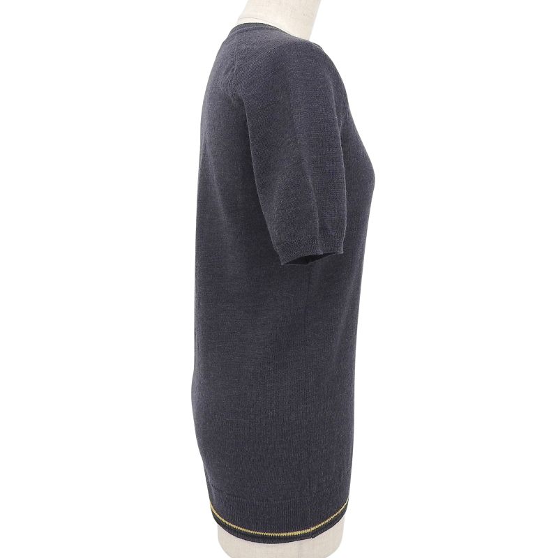 Hermes 100% Wool Hemline Crew Neck Sweater Short Sleeve Knit Charcoal Gray 36