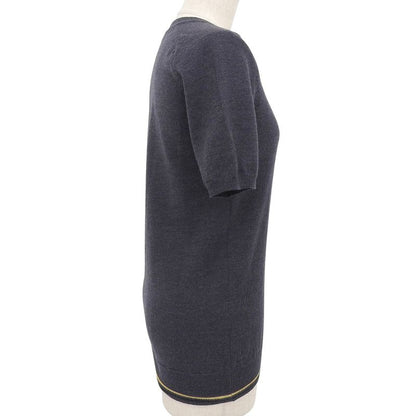 Hermes 100% Wool Hemline Crew Neck Sweater Short Sleeve Knit Charcoal Gray 36