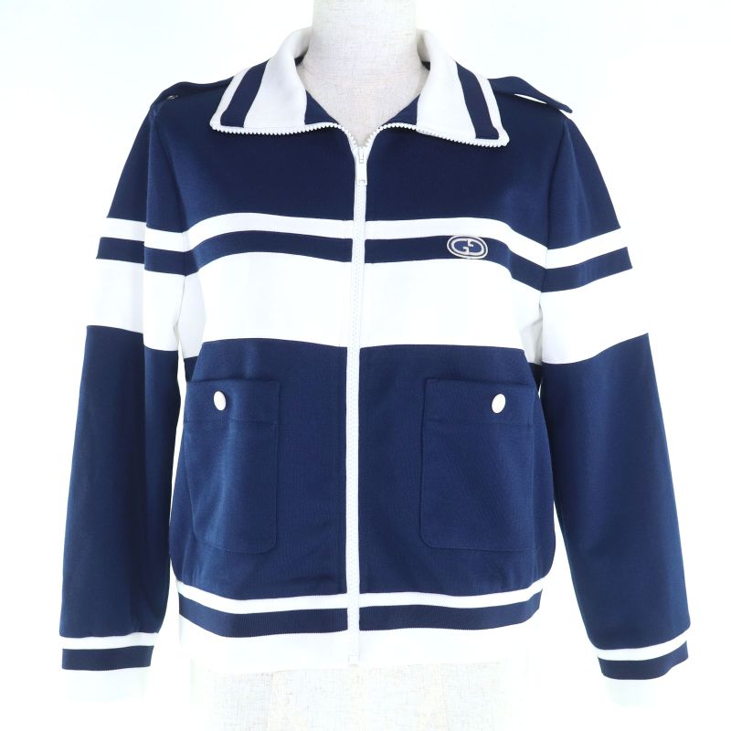 Gucci 634822 Zip Up Cotton Track Jacket With GG Logo Patch Blue White S Made