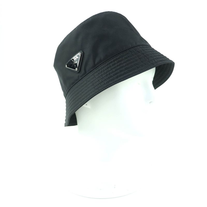 Prada 2hc137 Re-nylon Triangle Logo Plate Triangle Plate Bucket Hat Black M