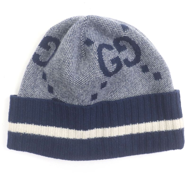 Gucci 676827 100% Cashmere GG Logo Allover Patterned Beanie Woven Cap Knit Cap