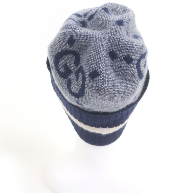 Gucci 676827 100% Cashmere GG Logo Allover Patterned Beanie Woven Cap Knit Cap