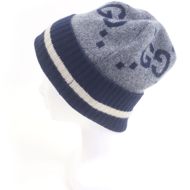 Gucci 676827 100% Cashmere GG Logo Allover Patterned Beanie Woven Cap Knit Cap