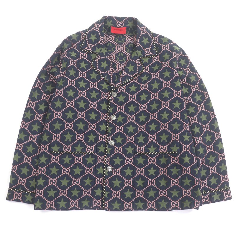Gucci 576610 100% Cotton GG Logo Star Allover Single Tailored Jacket Bleather