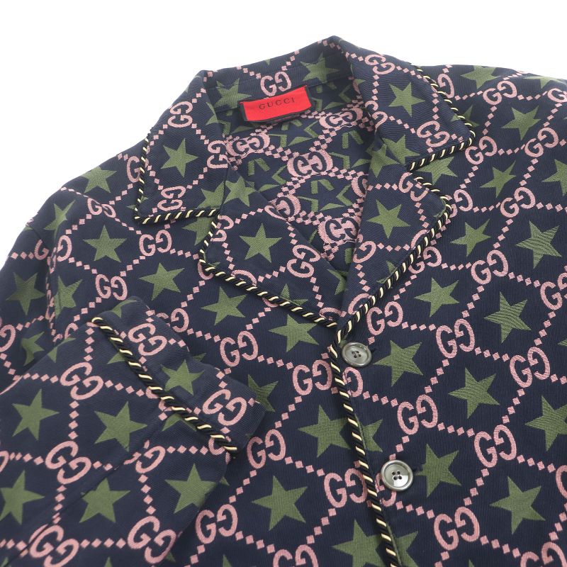 Gucci 576610 100% Cotton GG Logo Star Allover Single Tailored Jacket Bleather