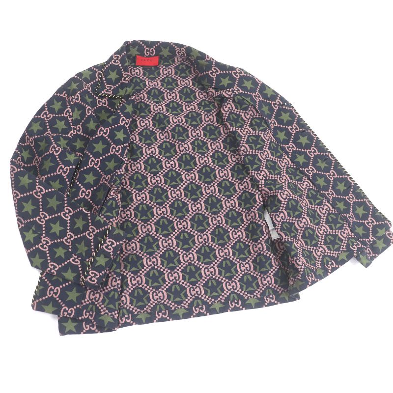 Gucci 576610 100% Cotton GG Logo Star Allover Single Tailored Jacket Bleather