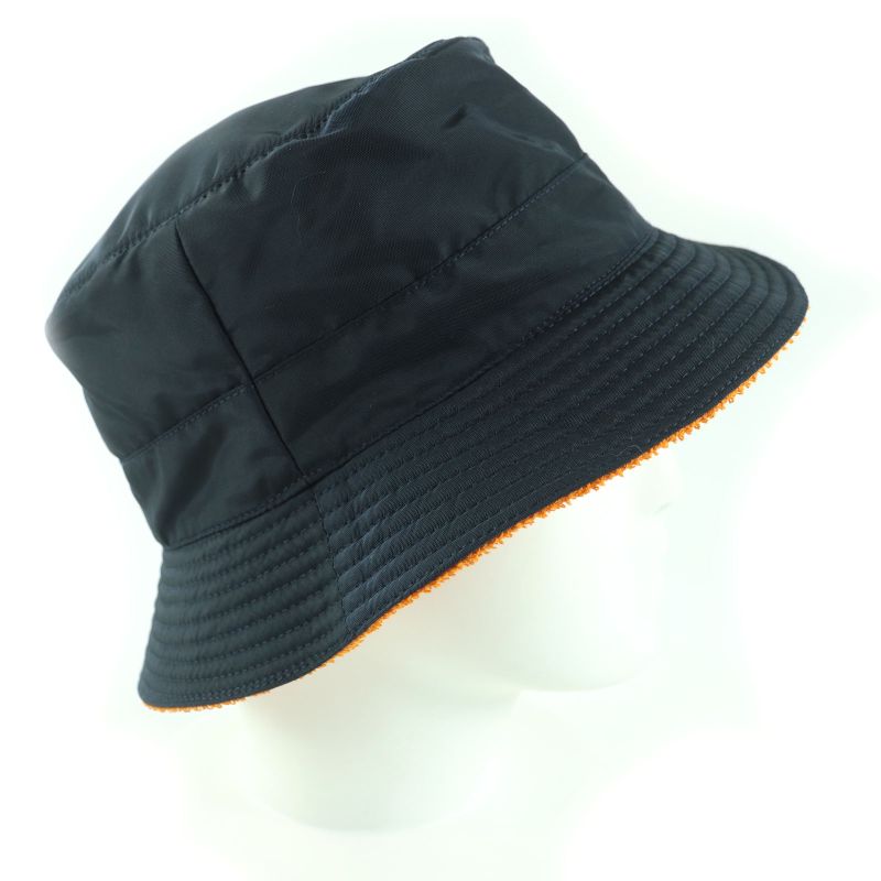 Hermes 100% Cotton Lined Pile Crudocell Bucket Hat Dark Navy Orange 58 Made In