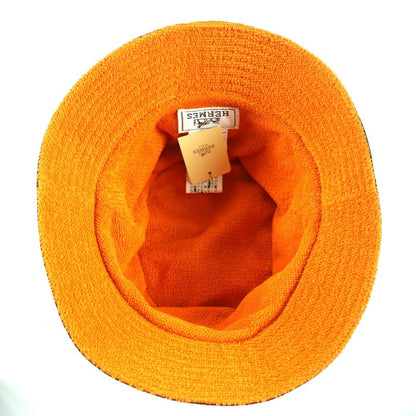Hermes 100% Cotton Lined Pile Crudocell Bucket Hat Dark Navy Orange 58 Made In