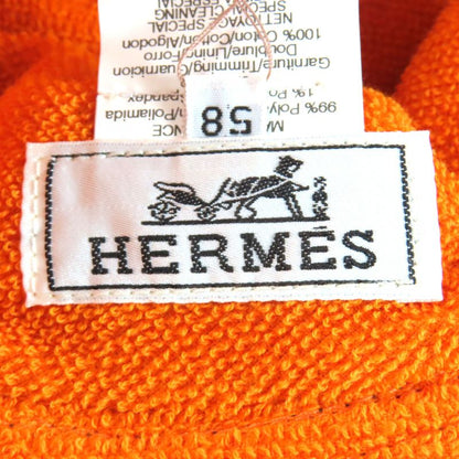 Hermes 100% Cotton Lined Pile Crudocell Bucket Hat Dark Navy Orange 58 Made In