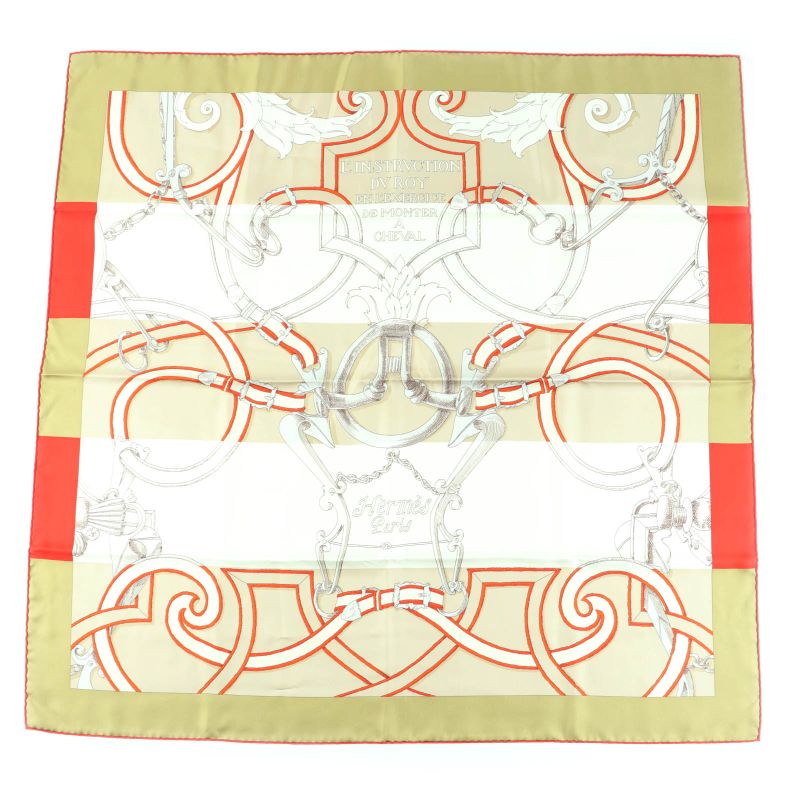Hermes Carré 90 Imperial And Bayadere 100% Silk Scarf Red Ivory Beige With Box