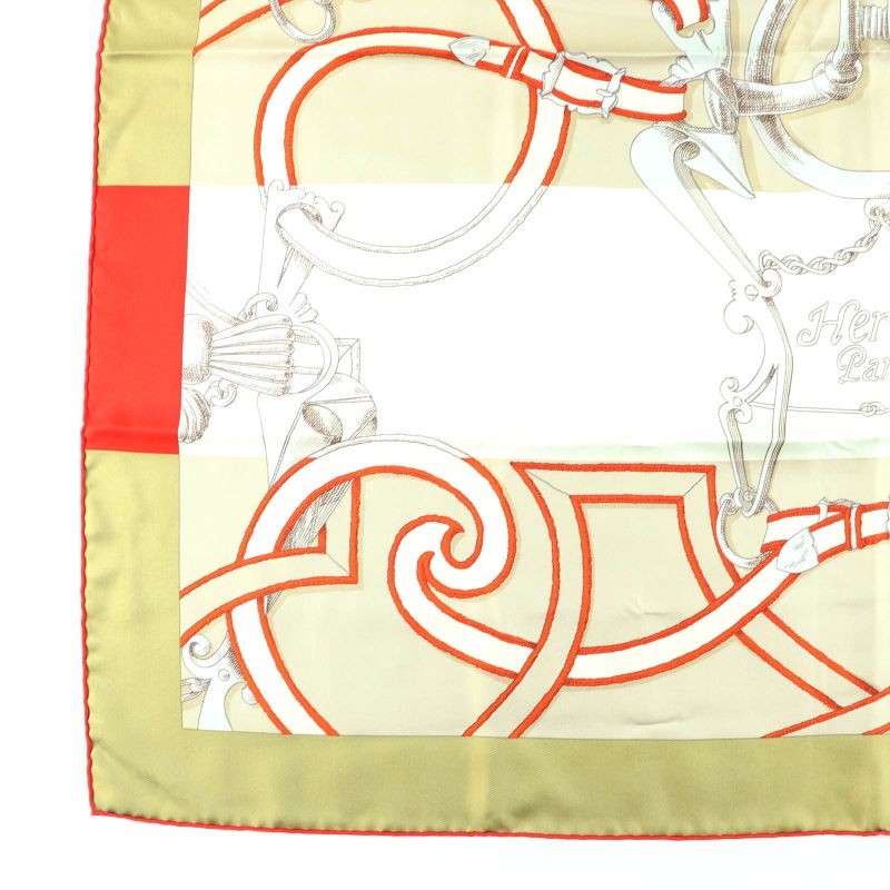 Hermes Carré 90 Imperial And Bayadere 100% Silk Scarf Red Ivory Beige With Box