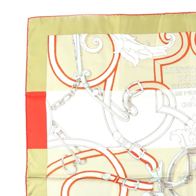 Hermes Carré 90 Imperial And Bayadere 100% Silk Scarf Red Ivory Beige With Box