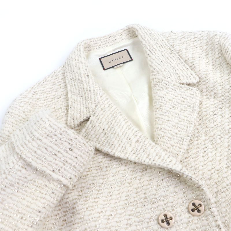 Gucci 643287 Wool Double Breasted Tweed Jacket Ivory Gold 48/ Rare Size Made