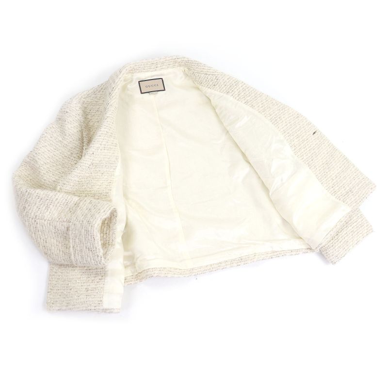 Gucci 643287 Wool Double Breasted Tweed Jacket Ivory Gold 48/ Rare Size Made
